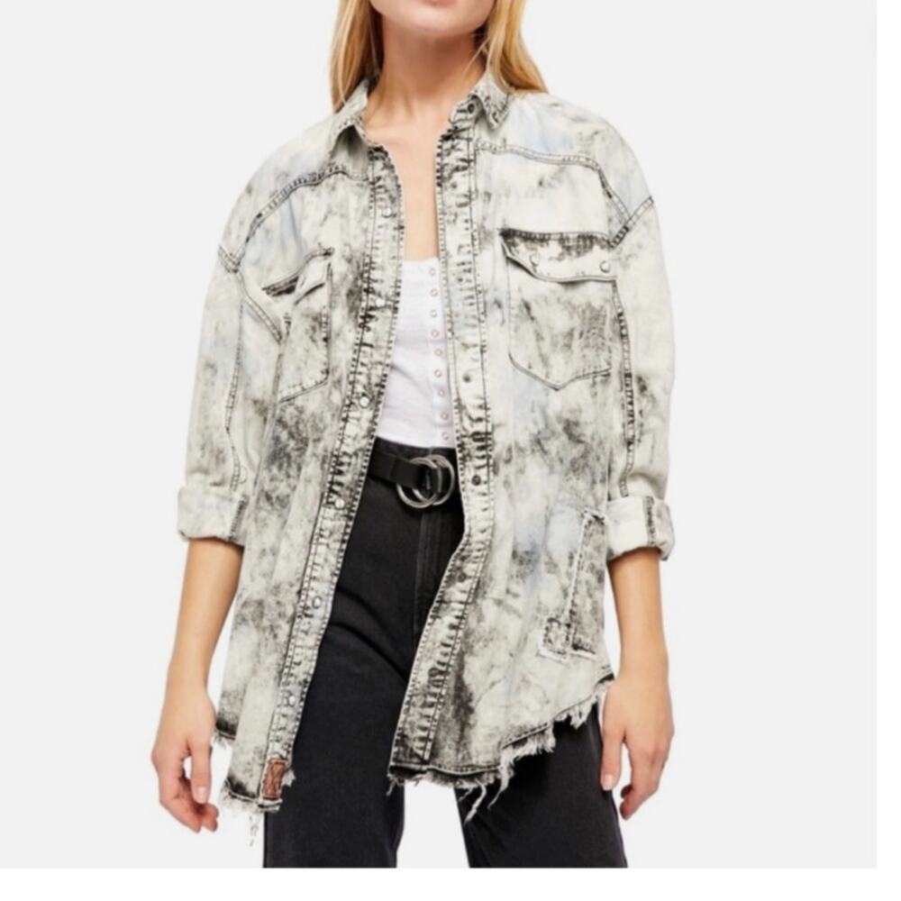 Free People‎ Washed Black Lovestruck Shirt Jacket Shacket Western Extra Small XS